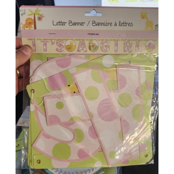 It’s a Girl Baby Shower Banner 7ft – Oh Baby Safari Animals Pink & Green Party D - Picture 1 of 5